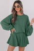 Corded Lantern Sleeve Top Ruffled Mini Skirt Two Piece Dress